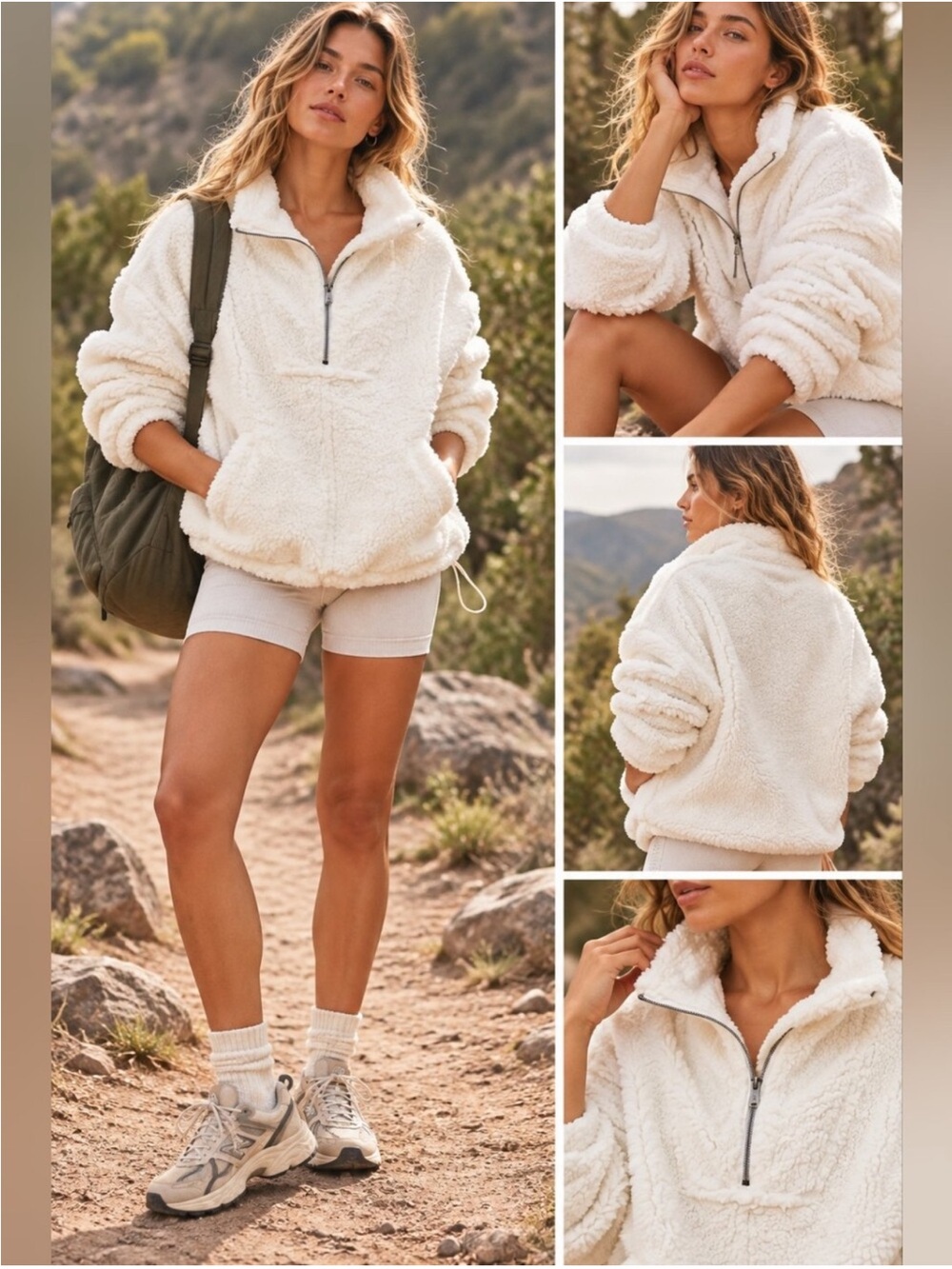 Free People Nantucket white Sherpa Half-Zip Teddy Jacket L like new